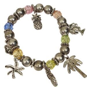 VTG MJ Signed Costume Jewelry Beaded Charm Bracelet Tropical Coastal Gift Mother